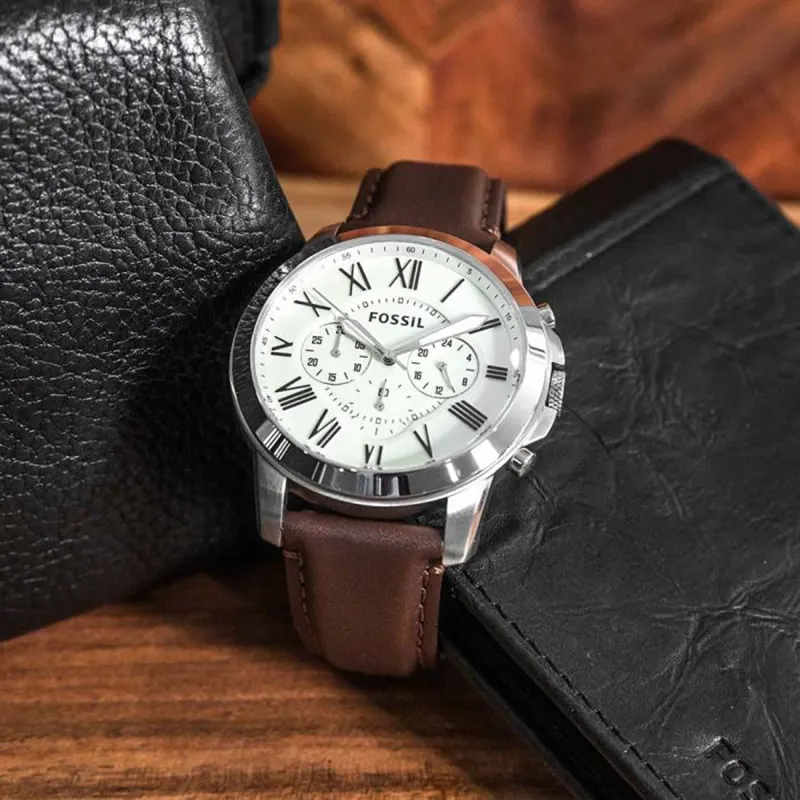 Fossil Grant Chronograph Cream Dial Men's Watch- FS4735